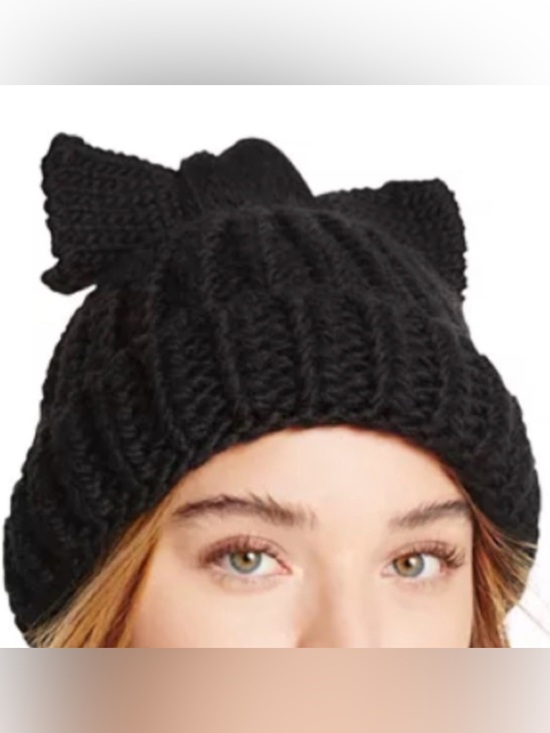 Federicamoretti Accessories - Federicamoretti Black Chunky Knit Bow Beanie - Made in Italy - Wool Blend